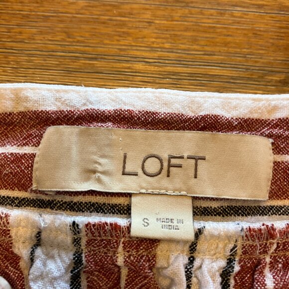 LOFT  linen blend striped boho babydoll top with flutter sleeves size small‎ - Picture 4 of 5